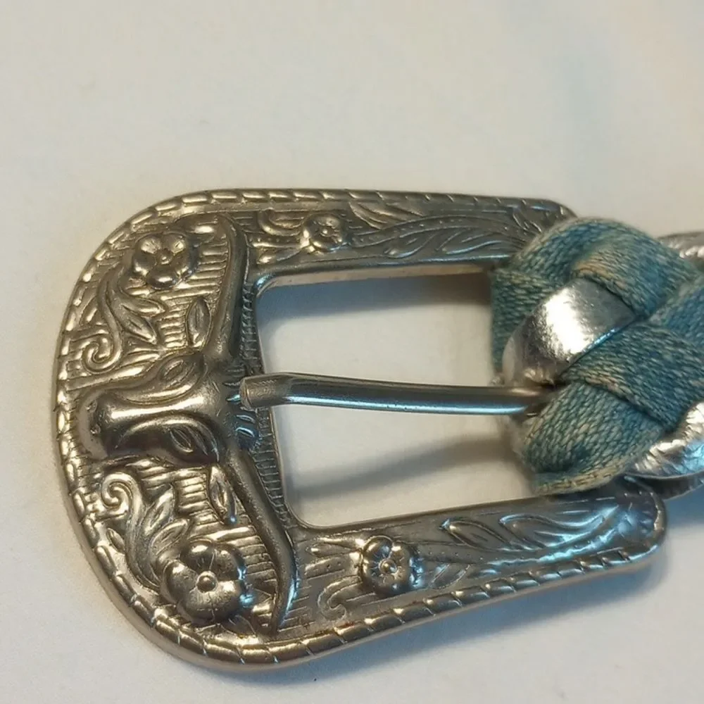 Girls Vintage Silver and Denium Braided Belt with Tin Buckle